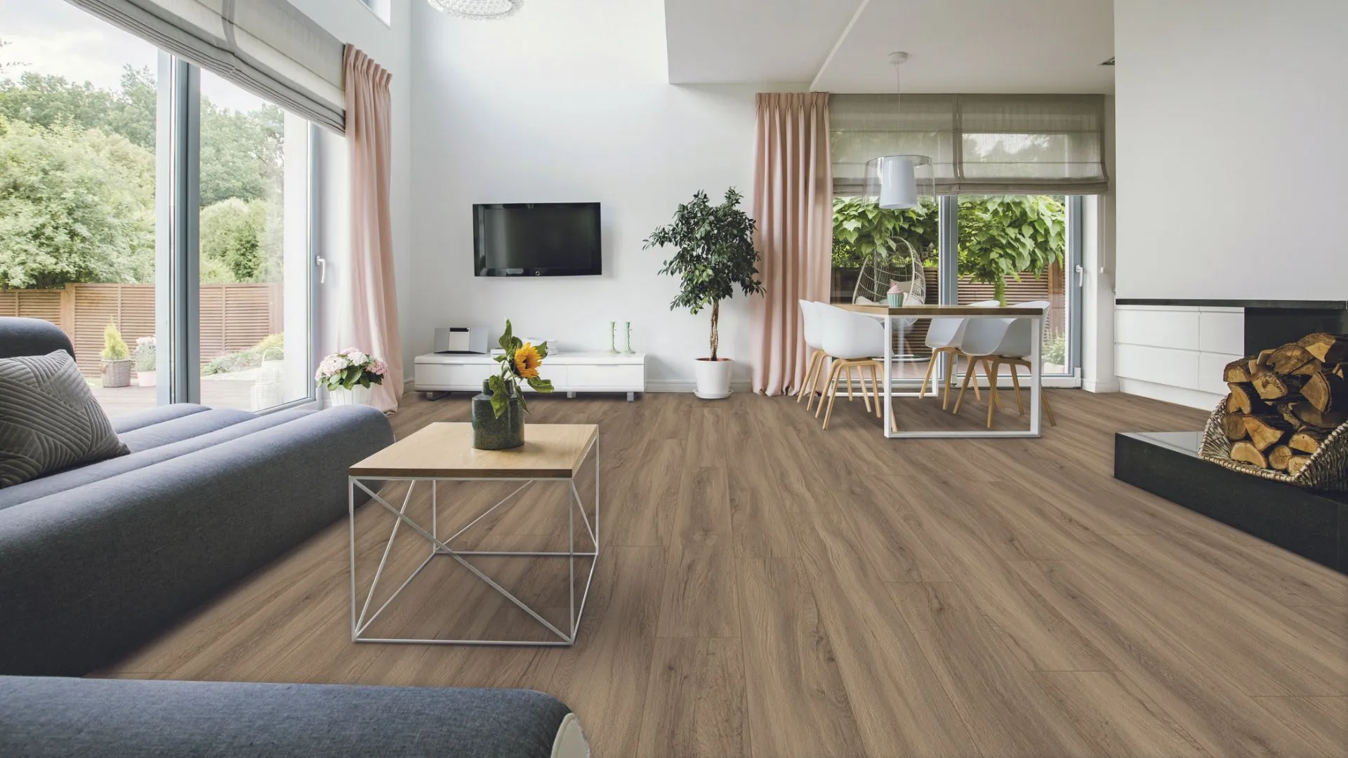 Luxury vinyl plank flooring in a living room